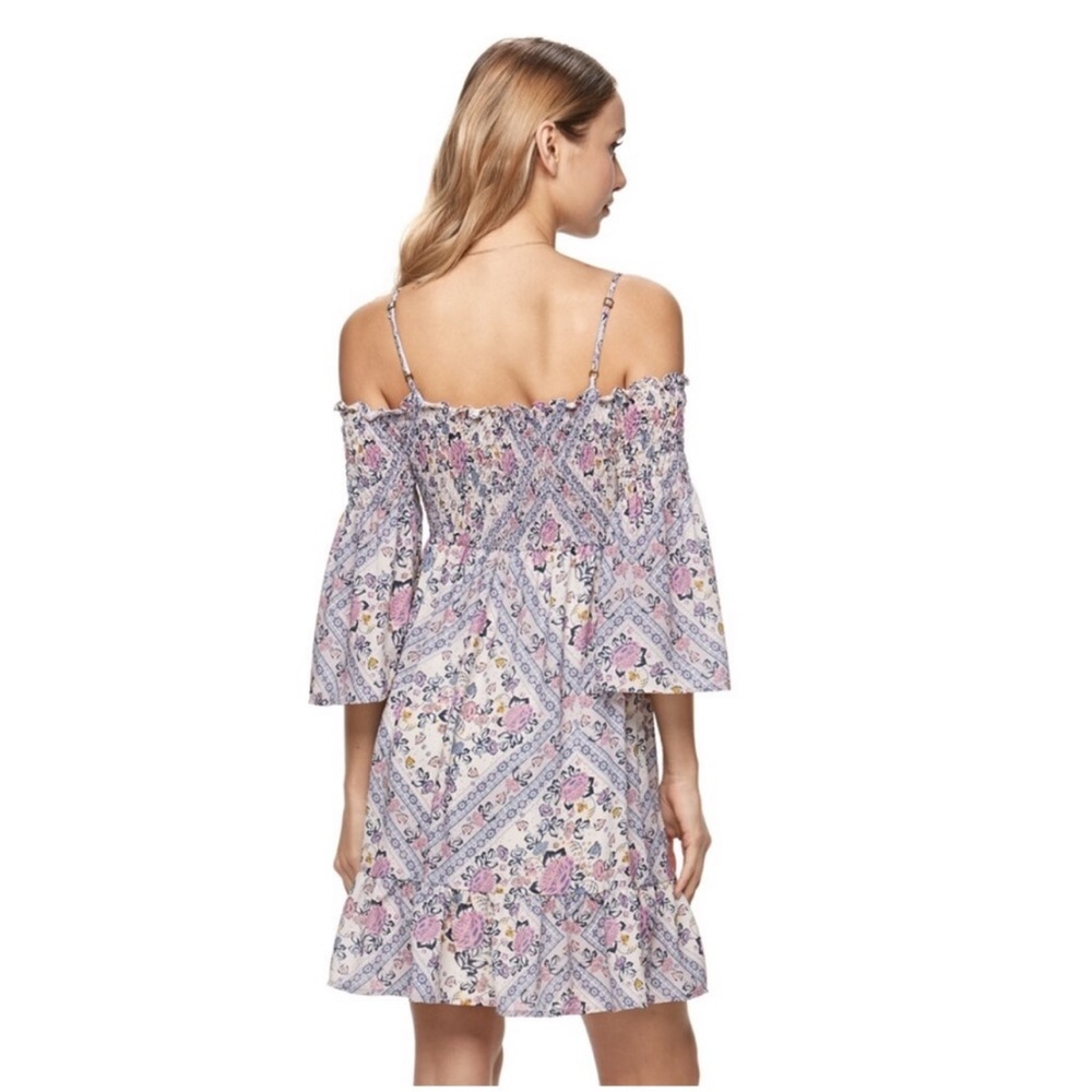 Mason & Belle Smocked off Shoulders Chiffon Floral Mini Dress Size XL - Picture 2 of 12